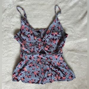 Blue Floral Twist Tank Top